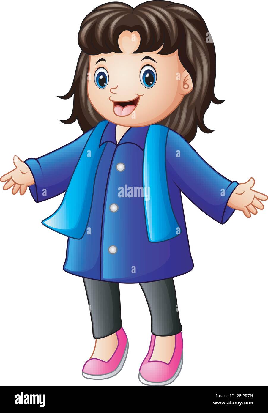 Vector illustration of Happy girl in blue winter clothes Stock Vector