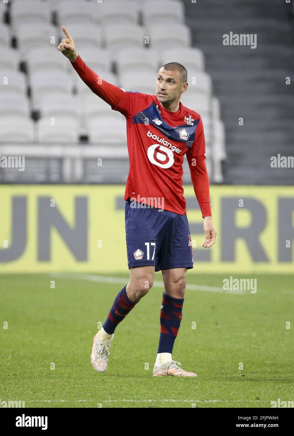 Burak Yilmaz of Lille celebrates his winning goal during the French  championship Ligue 1 football match between Olympique Lyonnais (OL) and  Lille OSC (LOSC) on April 25, 2021 at Groupama Stadium in