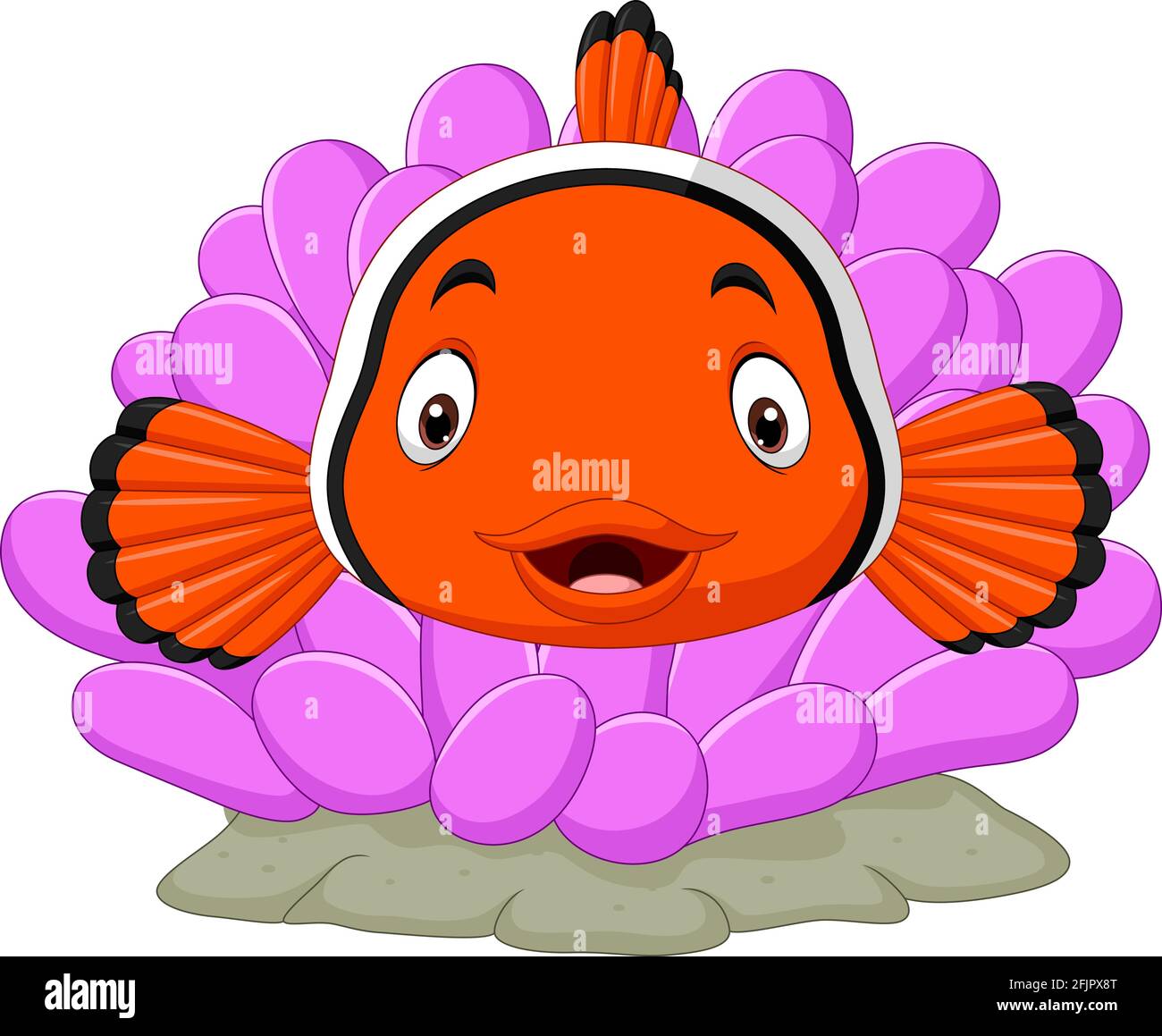Cute clown fish cartoon with coral Stock Vector