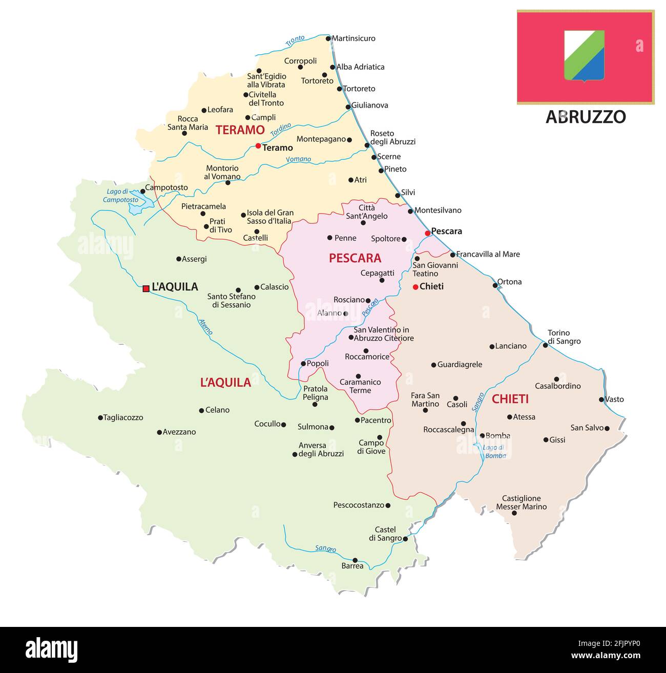 Abruzzo Administrative And Political Map With Flag 2FJPYP0 