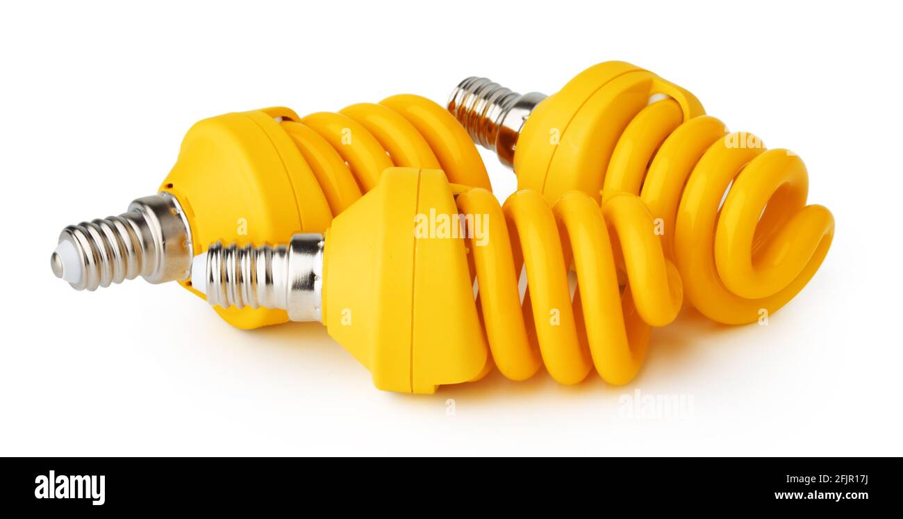 Three light bulbs isolated on white background Stock Photo