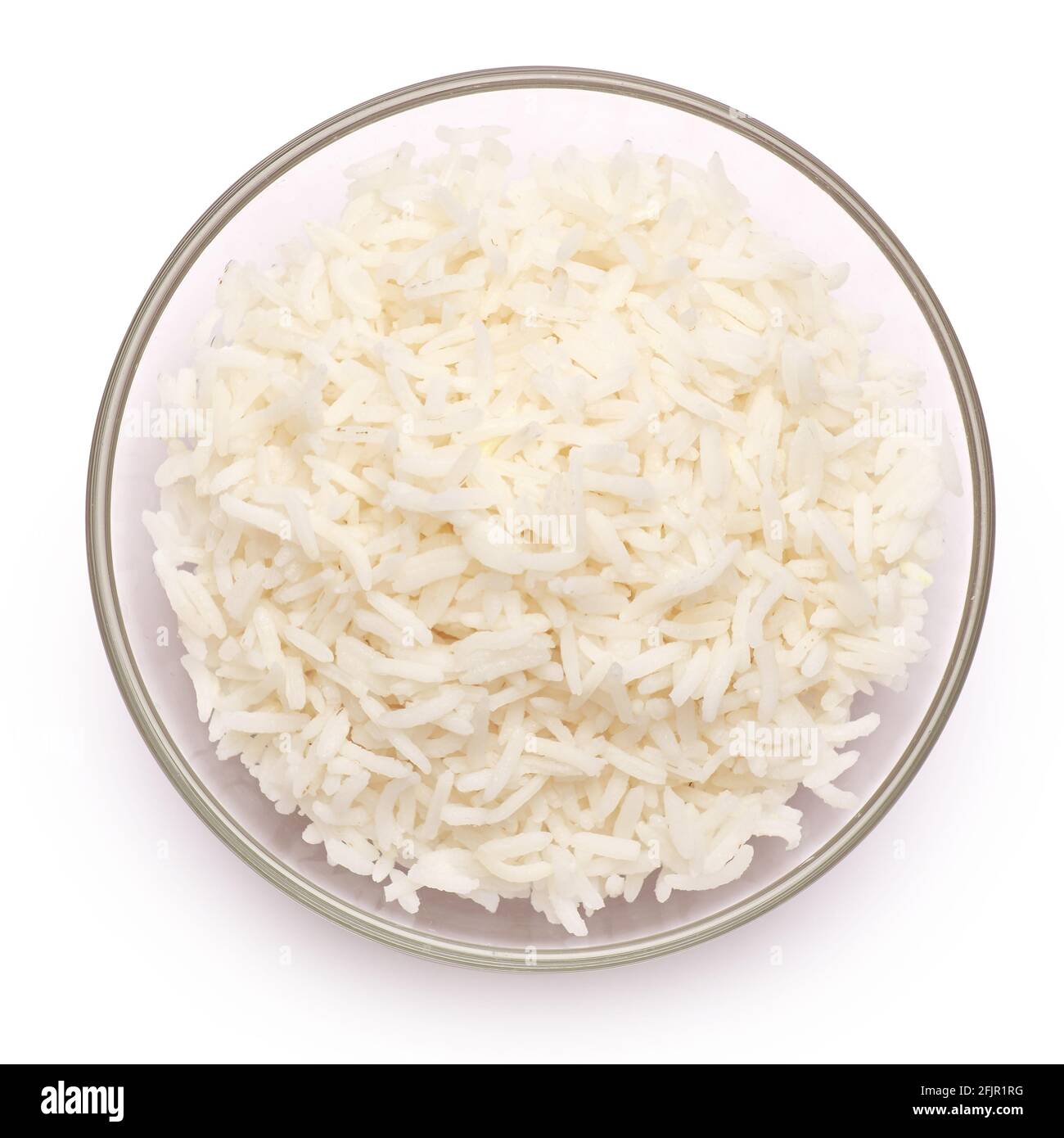 Boiled Rice in a glass bowl isolated on a white background with ...