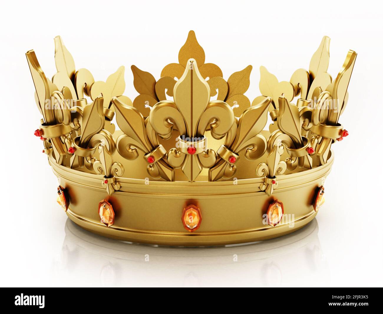 Golden crown isolated on white background. 3D illustration. Stock Photo