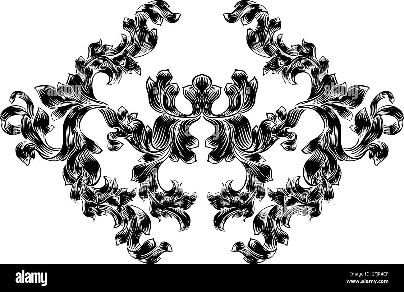 Floral Motif Scroll Pattern in Vintage Style Stock Vector