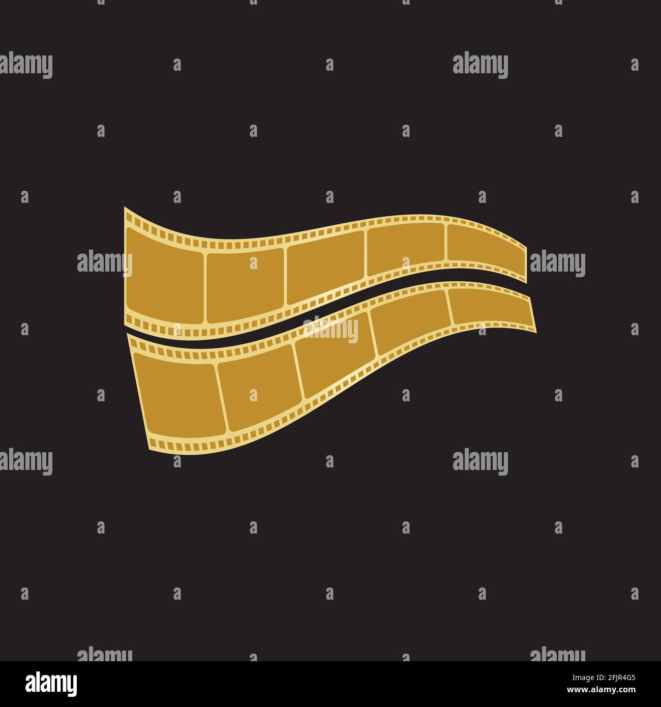 GOLDEN FILM STRIP ISOLATED ON BLACK BACKGROUND VECTOR ILLUSTRATION Stock Vector