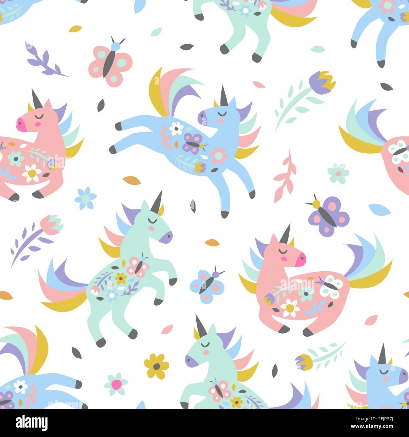 Childish seamless pattern with cute unicorn. Creative texture for fabric, textile Stock Vector
