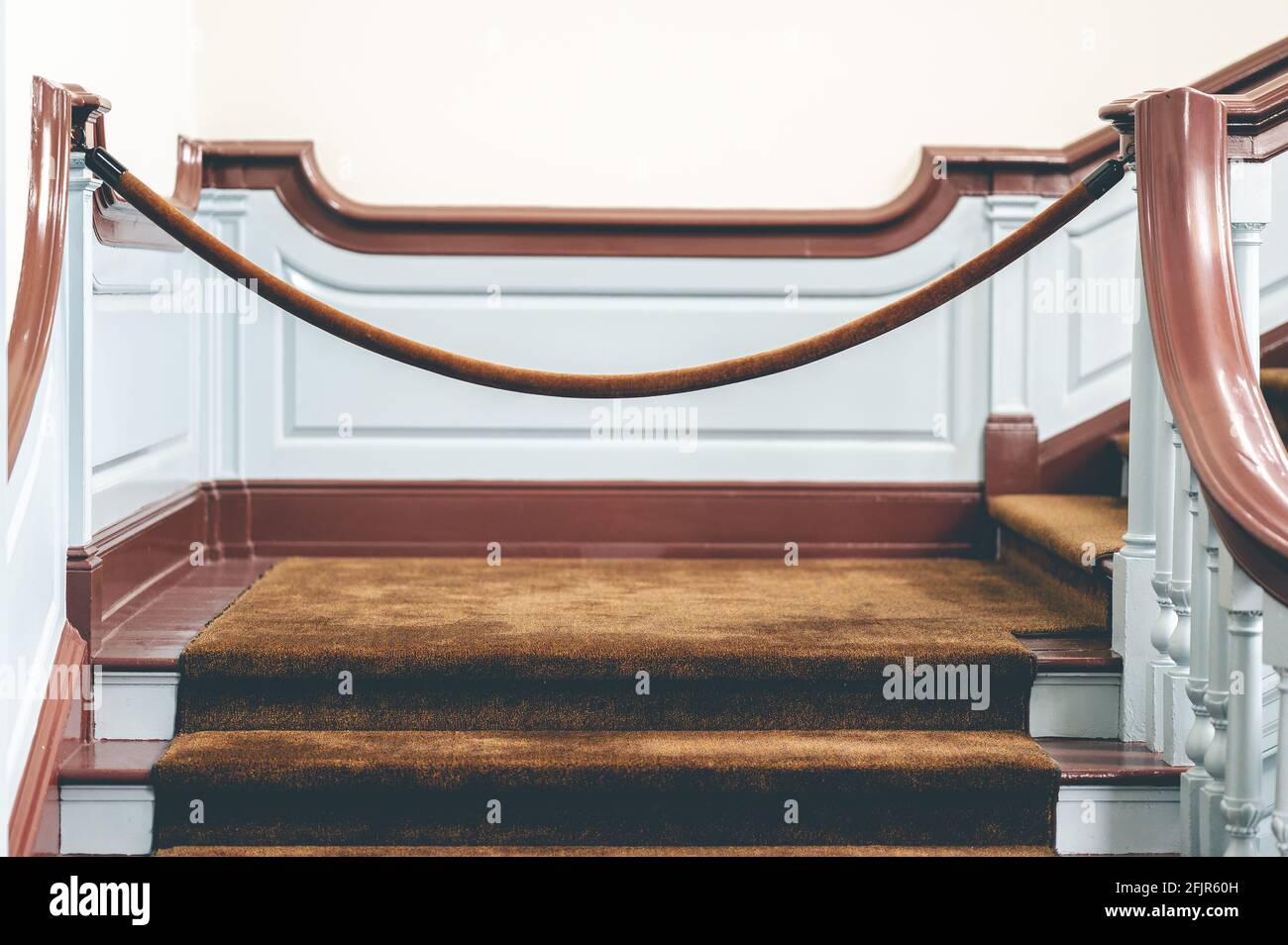 Stairway closed with a rope Stock Photo - Alamy