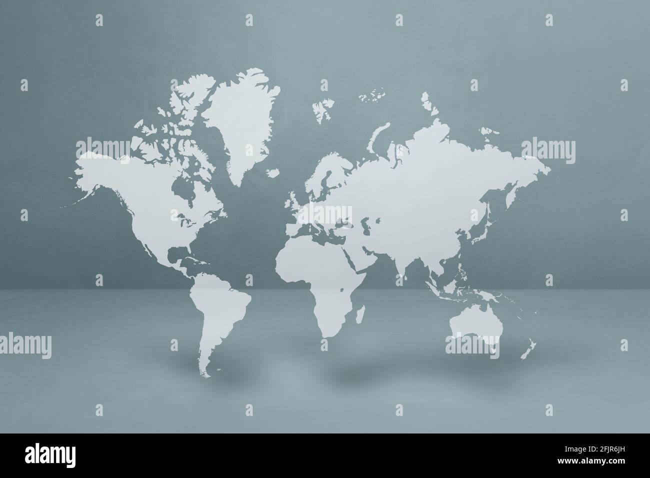 World map isolated on grey wall background. 3D illustration Stock Photo ...