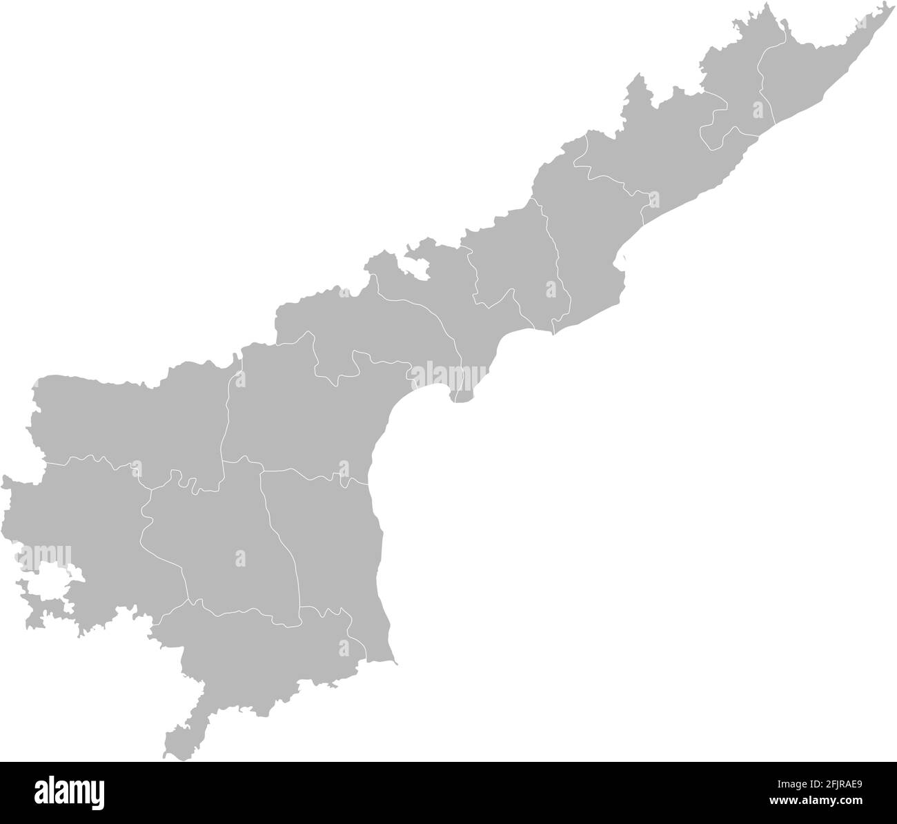 Indian state Andhra Pradesh districts. Gray background. Stock Vector