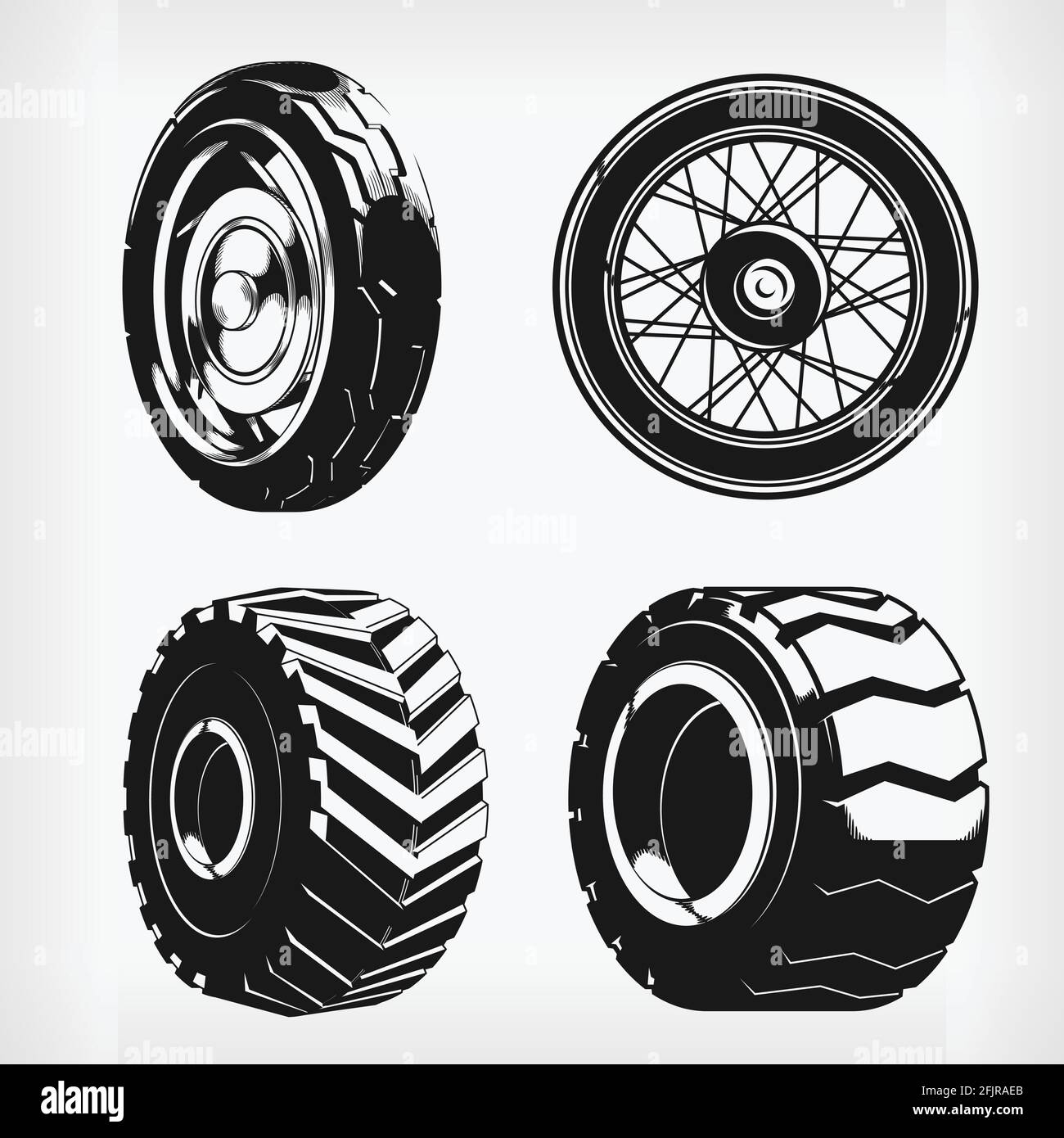 Silhouette Motorcycle Wheels Car Tires Stencil Vector Drawing Stock