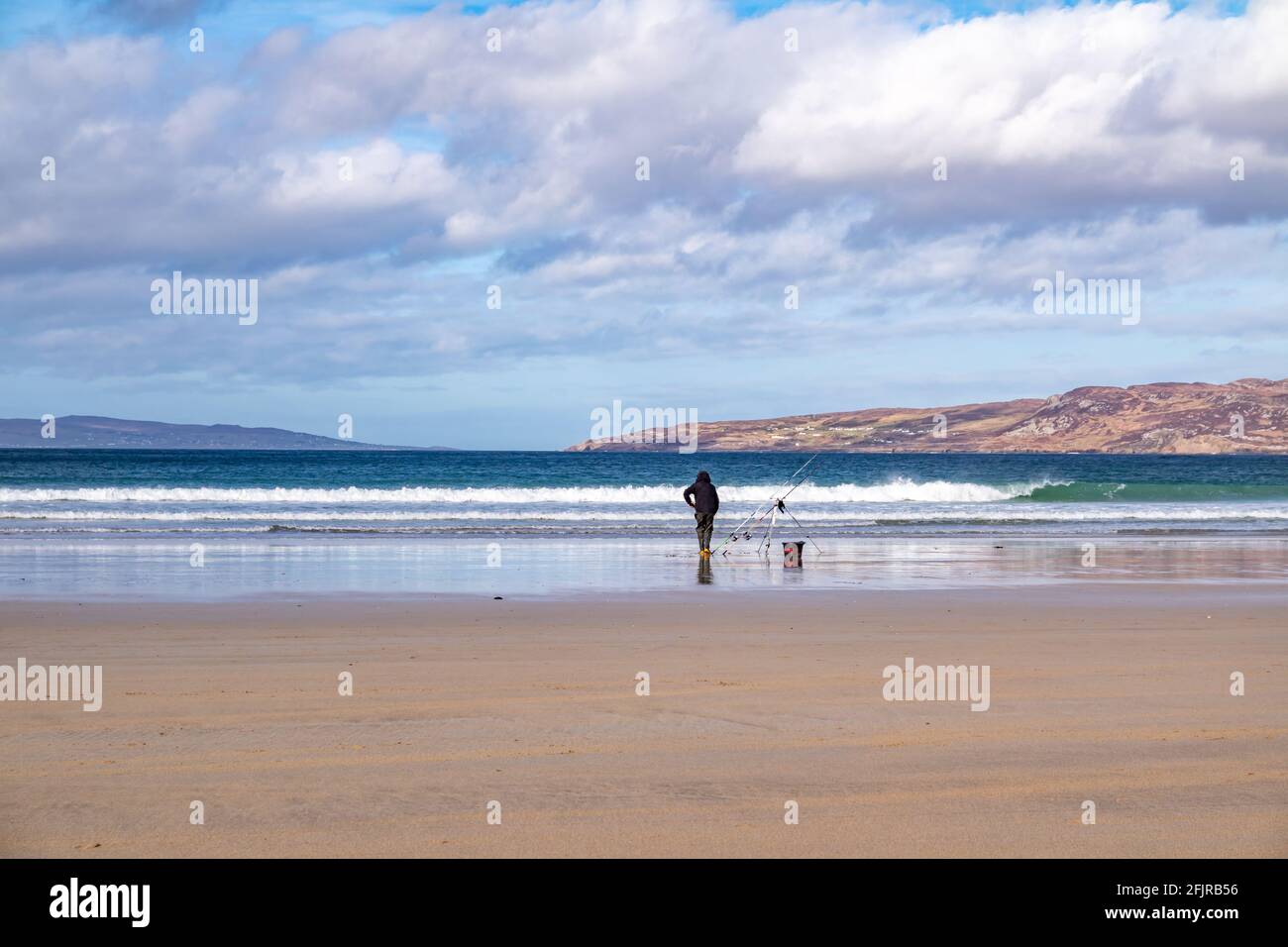 Sea fishing on Narin beach by Portnoo - Donegal, Ireland Stock Photo