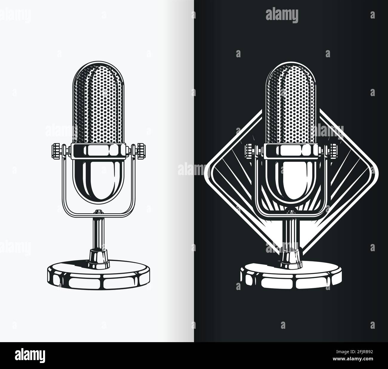 Silhouette Vintage Radio Podcast Old Microphone Stencil Vector Drawing