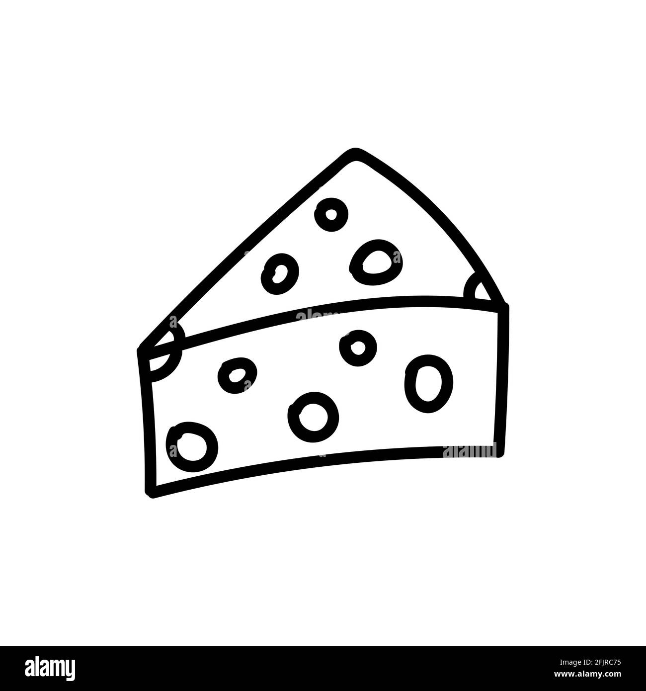 Cheese with holes. Hand drawn doodle vector illustration isolated on whithe background. Simple drawings with black color. Stock Vector