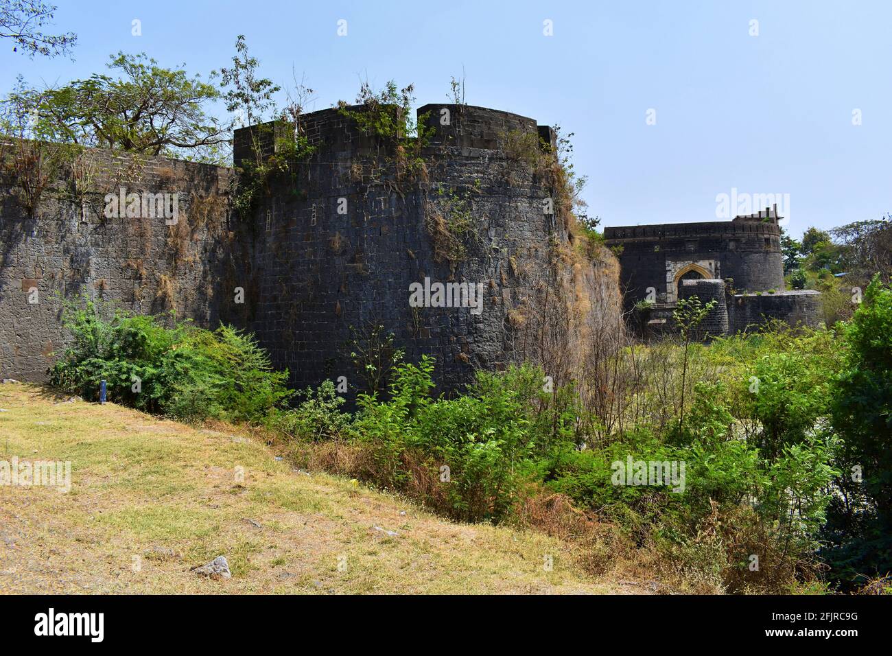 Bastions of the Ahmednagar fort. Commenced in 1559 under the rule of Hussain Nizam Shah. And  completed  by 1562.  Maharashtra, India. Stock Photo