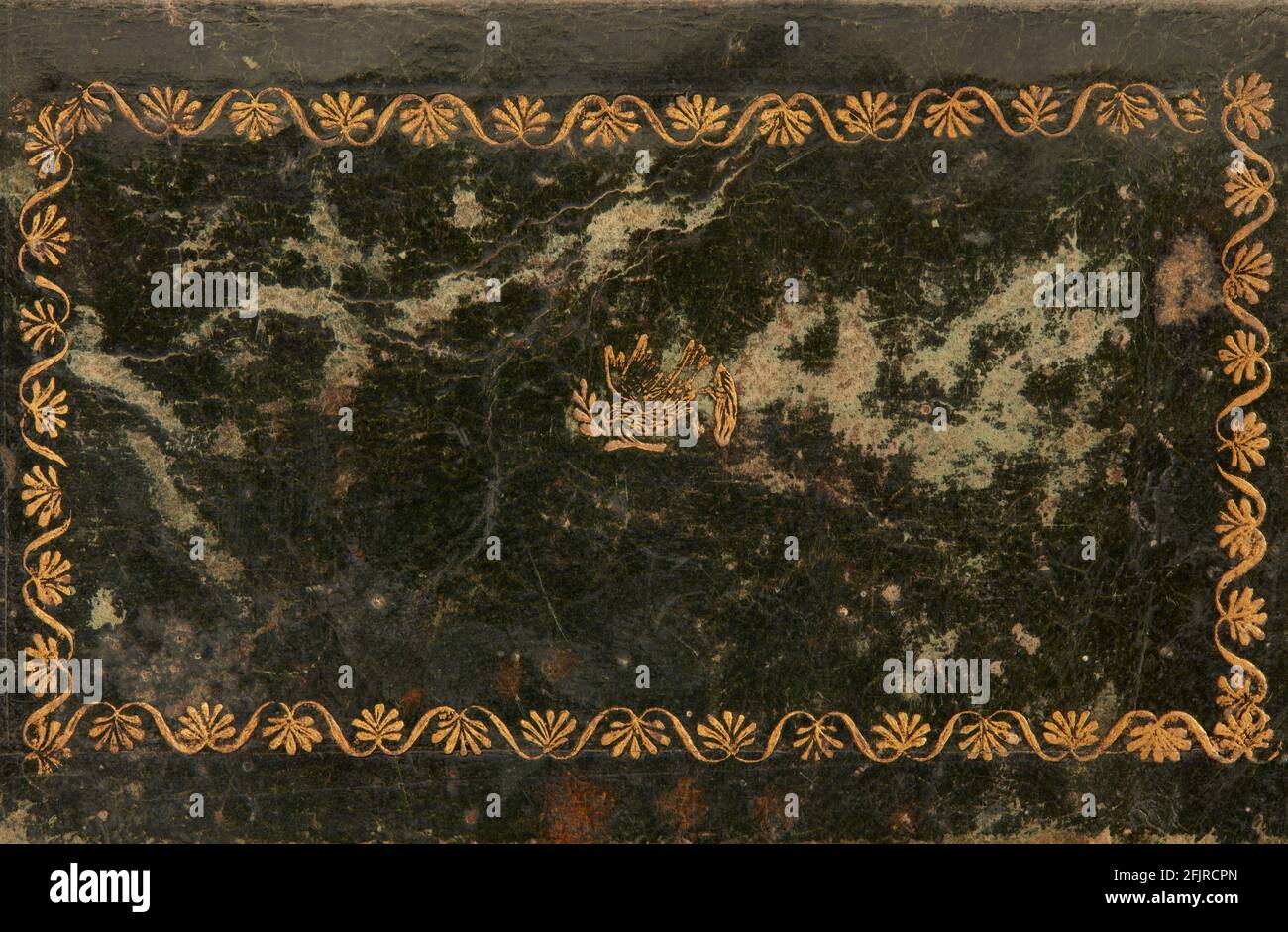Old black, worn texture background with golden decoration Stock Photo