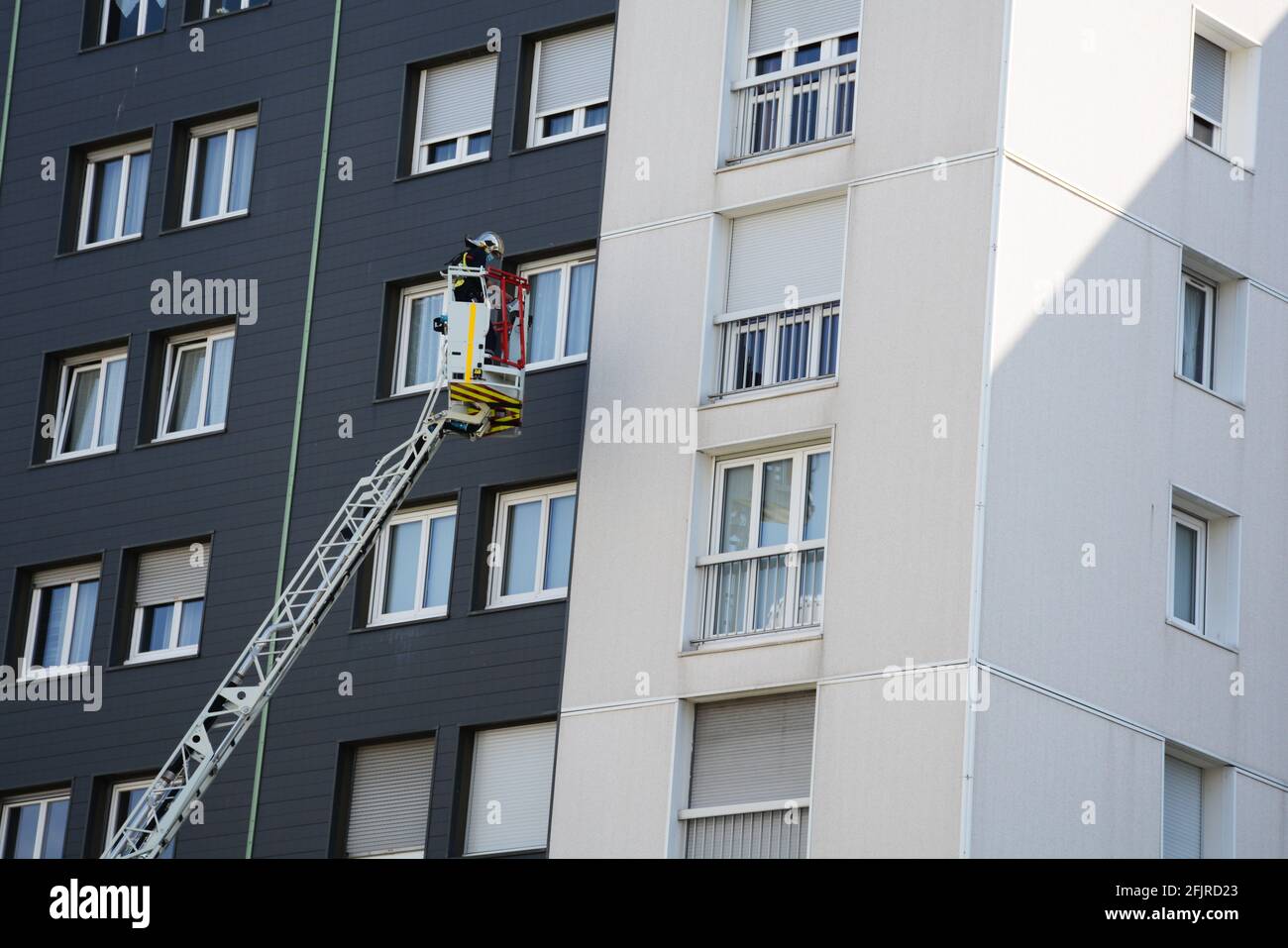 high firefighter ladder rescue, Clermont-Ferrand, France Stock Photo