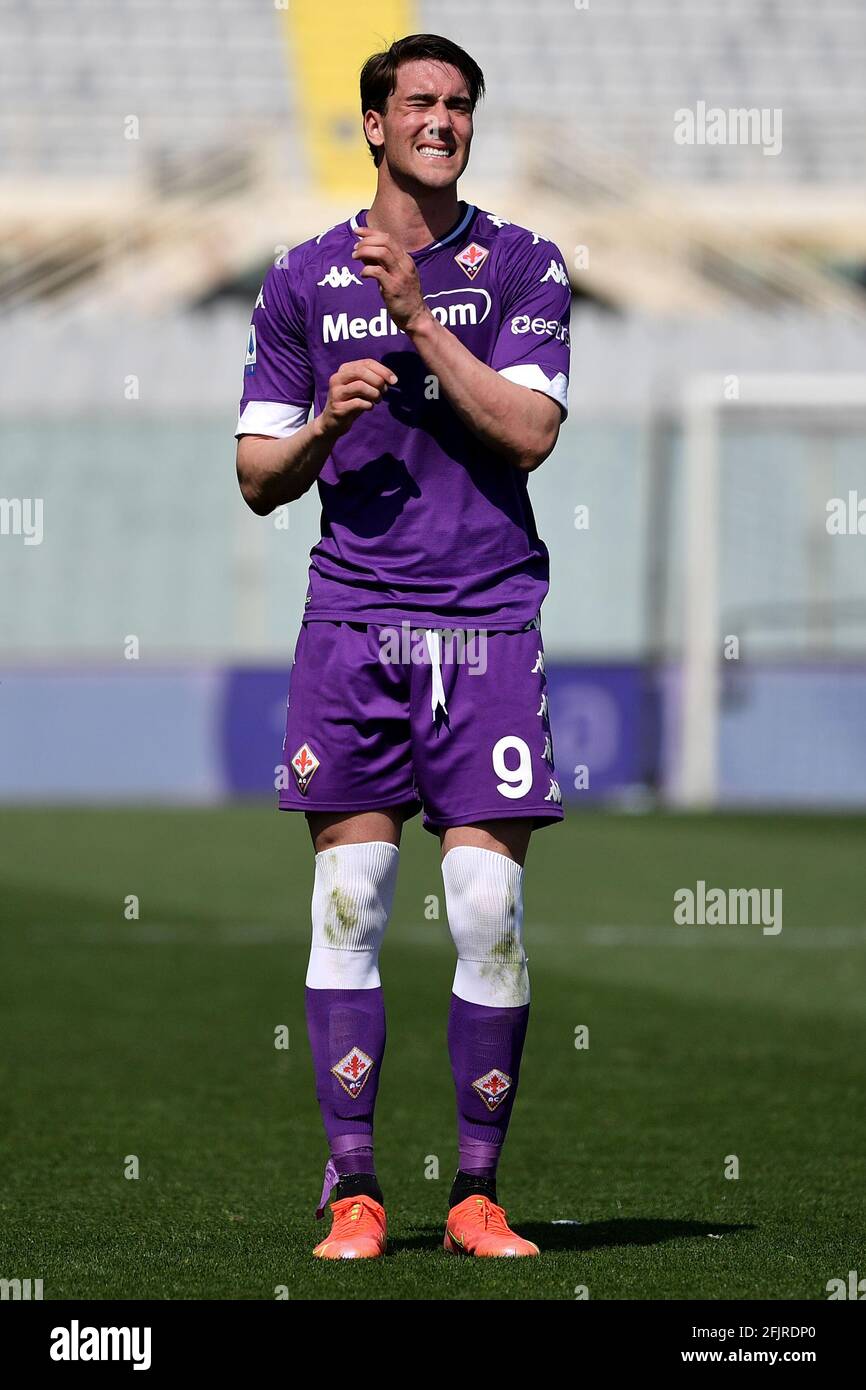 Florence, Italy. 21st Mar, 2021. Dusan Vlahovic (ACF Fiorentina) during ACF  Fiorentina vs AC Milan, Italian football Serie A match in Florence, Italy,  March 21 2021 Credit: Independent Photo Agency/Alamy Live News