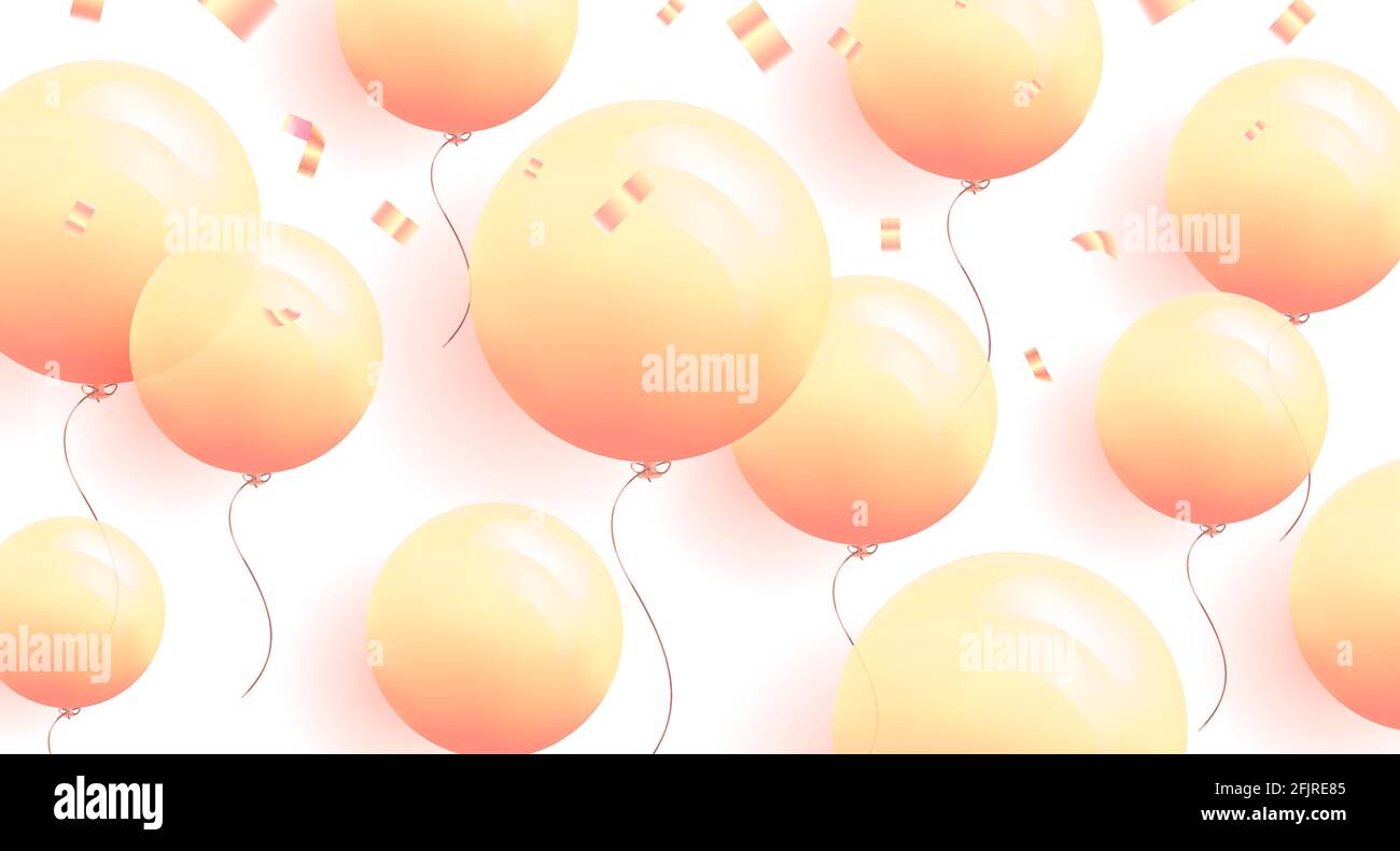 Festive background with helium round 3d balloons in pastel yellow colors  with confetti. Celebrate a birthday, Poster, banner happy anniversary  backdro Stock Vector Image & Art - Alamy