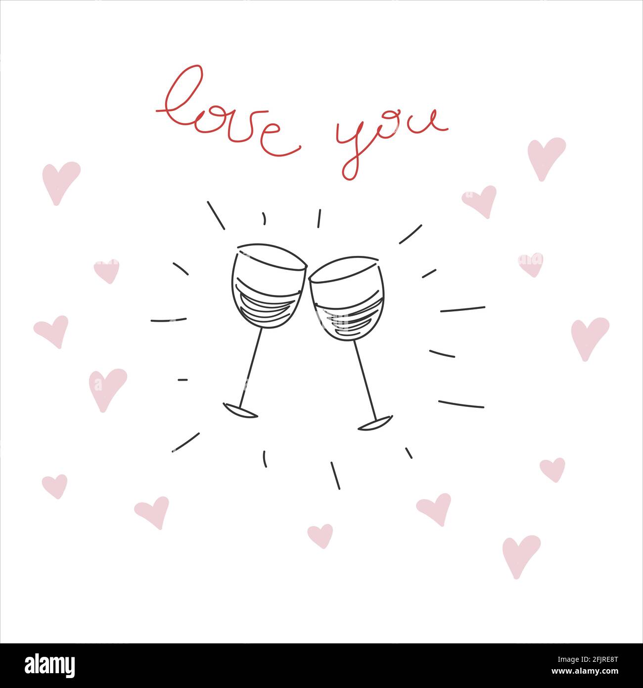 Valentine Day card with two glasses in vector. Stock Vector