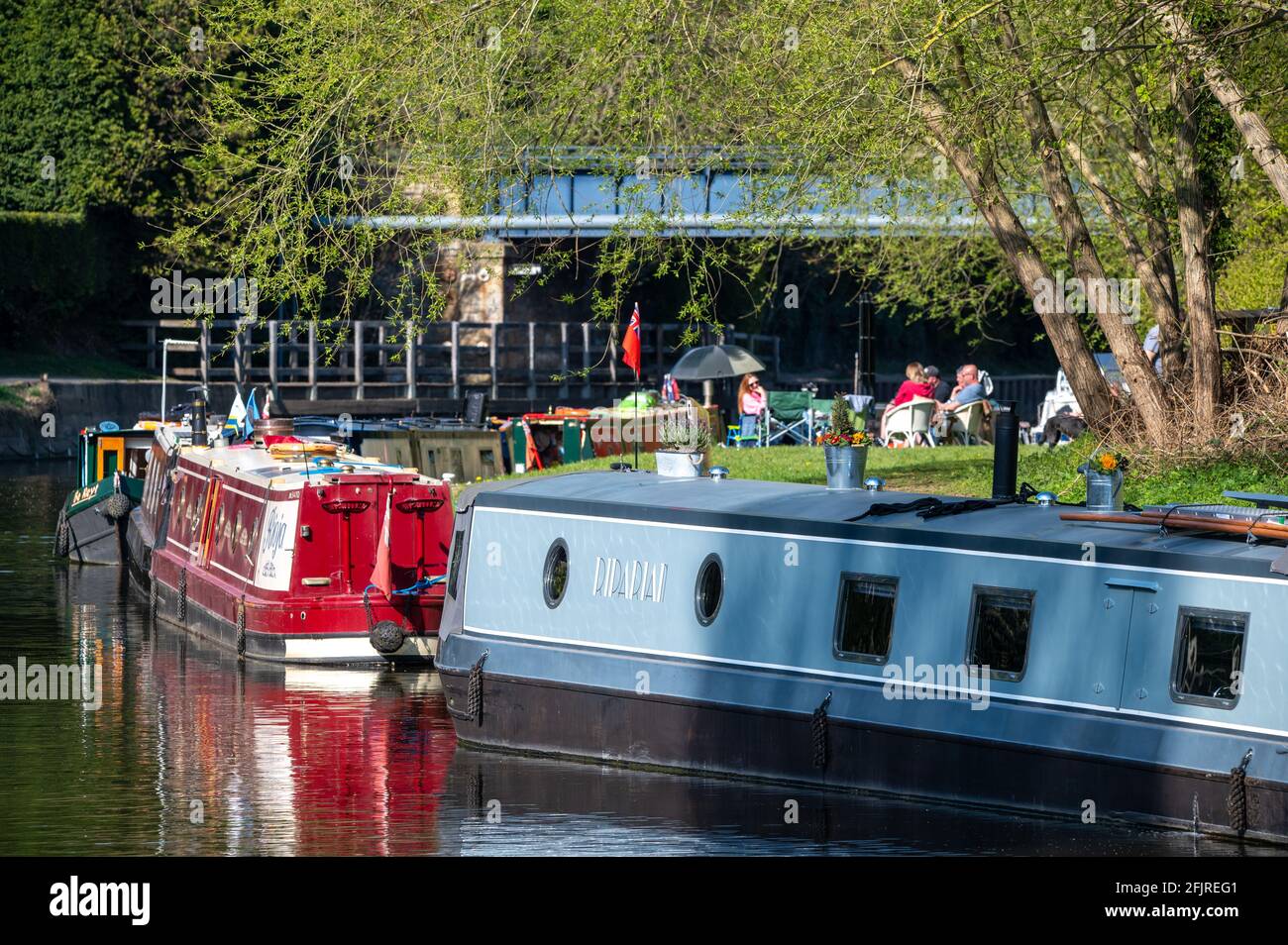 Canal boat cruisers on the South Yorkshire Navigational Canal at Sprotbrough Stock Photo