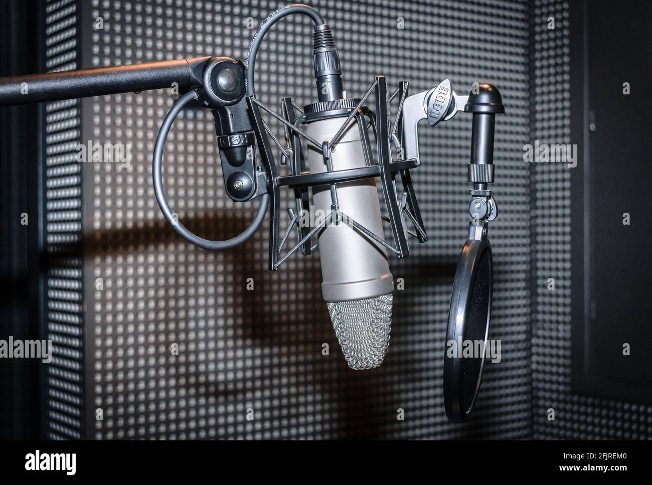 Microphone from the studio of the local radio in Novi Sad. Stock Photo