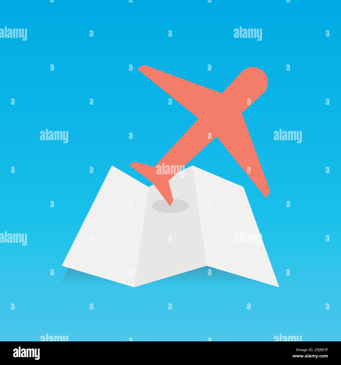 Folded map with an airplane. Concept of travel, holidays, trip. Vector illustration, flat design Stock Vector