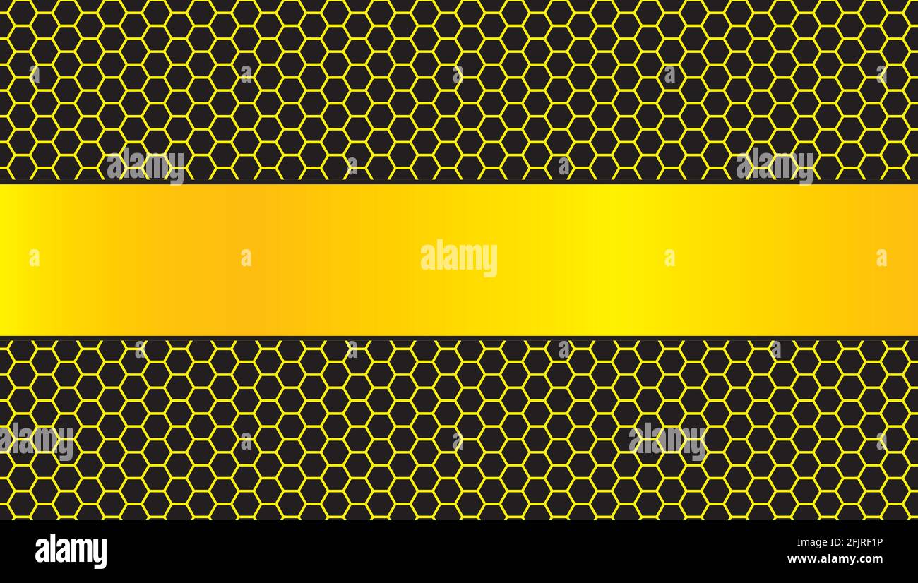 Abstract gold silver black line banner overlap on metal hexagon mesh ...