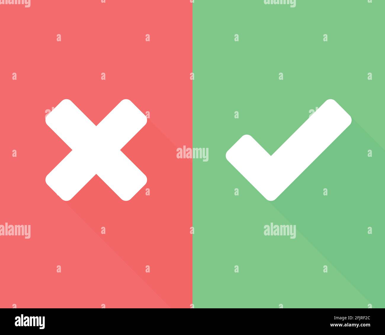 Wrong and right check mark flat icons with long shadow. Vector illustration, flat design Stock Vector