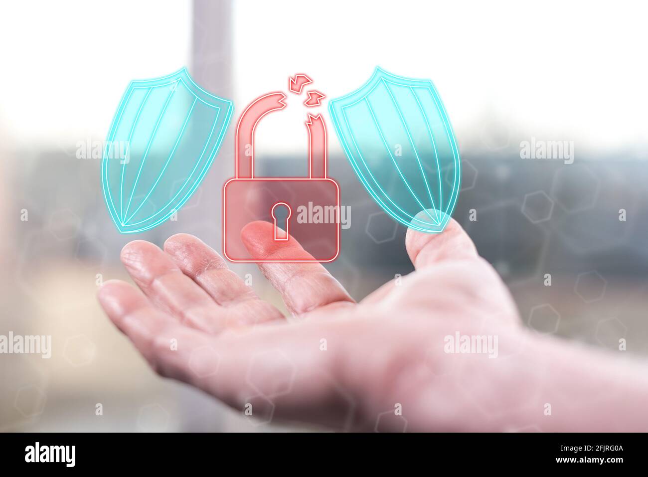 Cyber security concept above a hand of a man Stock Photo - Alamy