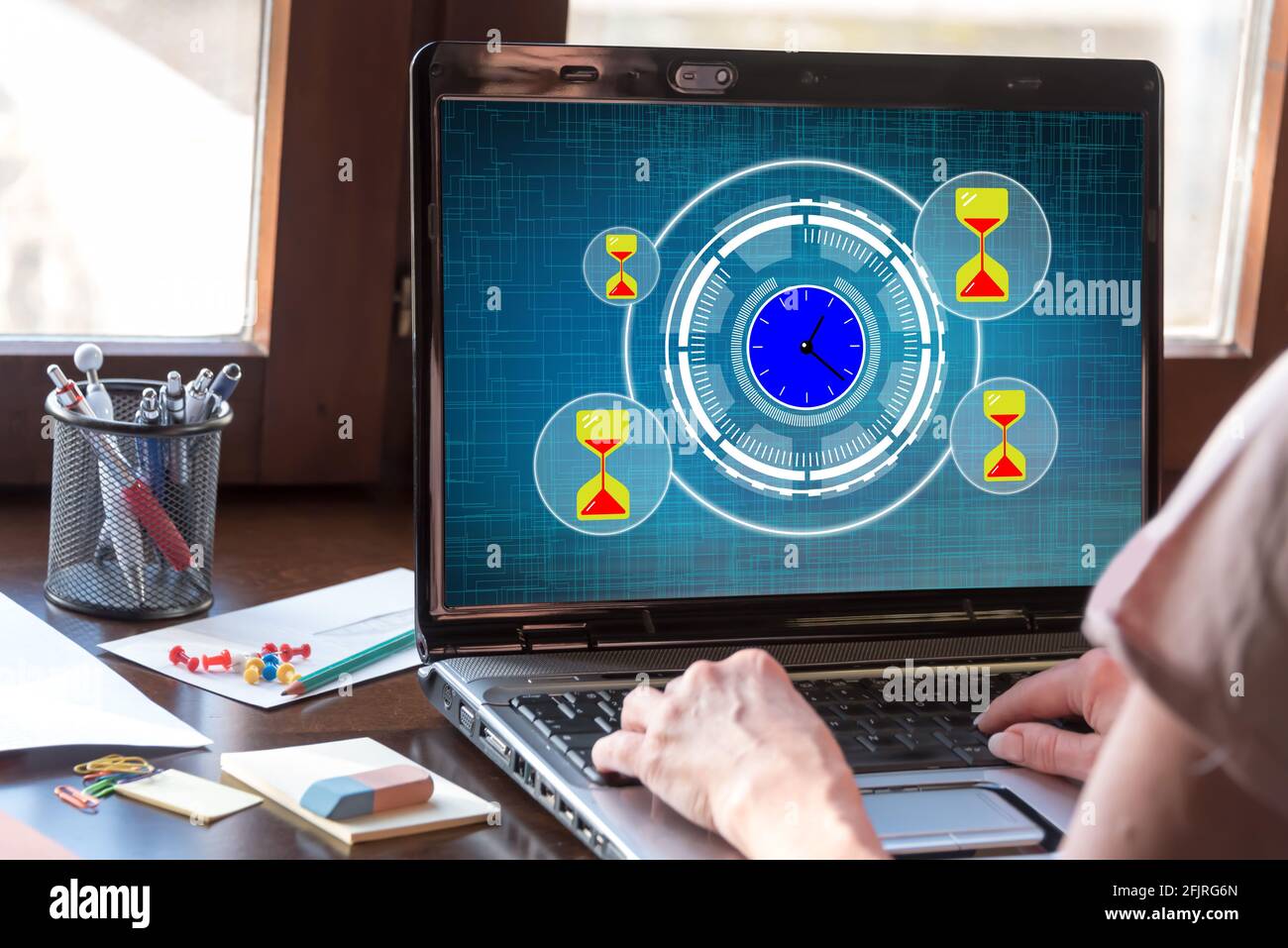 Time Management Computer Screen Laptop screen displaying a time management concept Stock Photo - Alamy