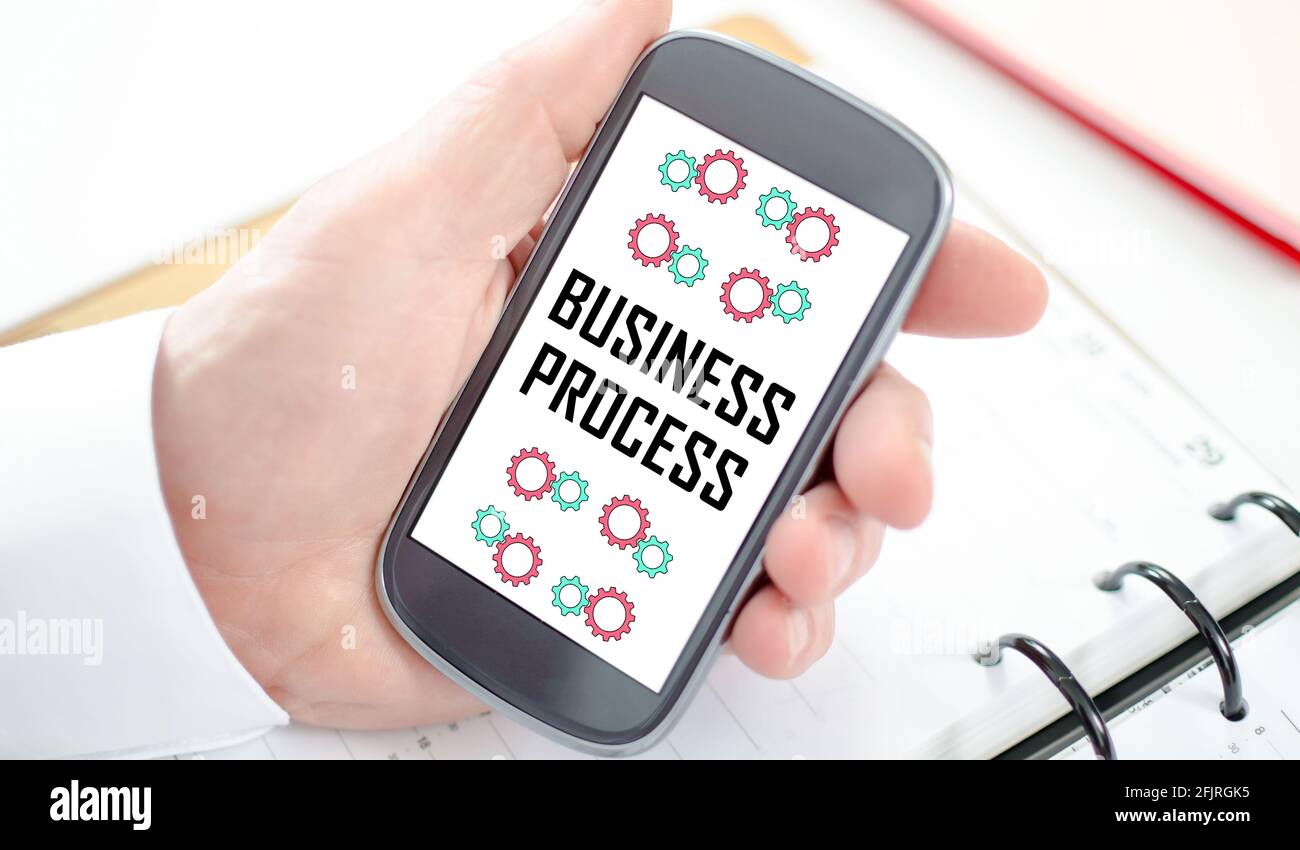 Business process concept shown on a smartphone screen Stock Photo