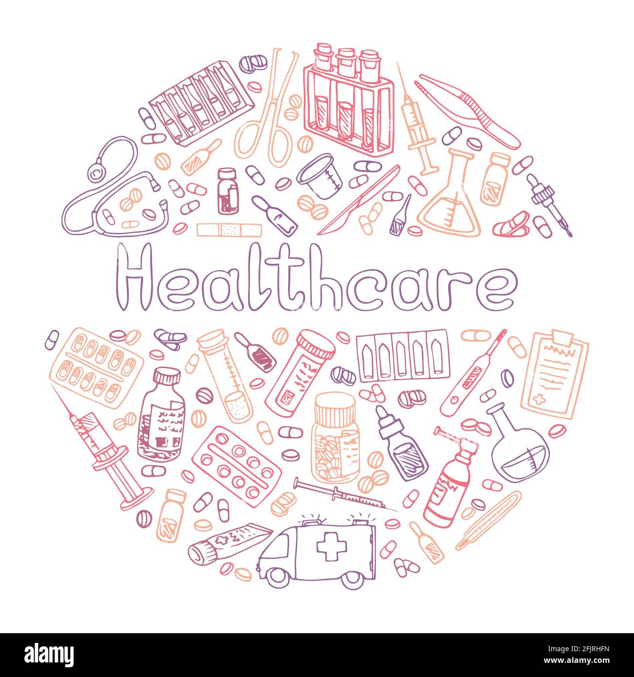 Hand Drawn Haelthceare doodle. Vector isolated Stock Vector