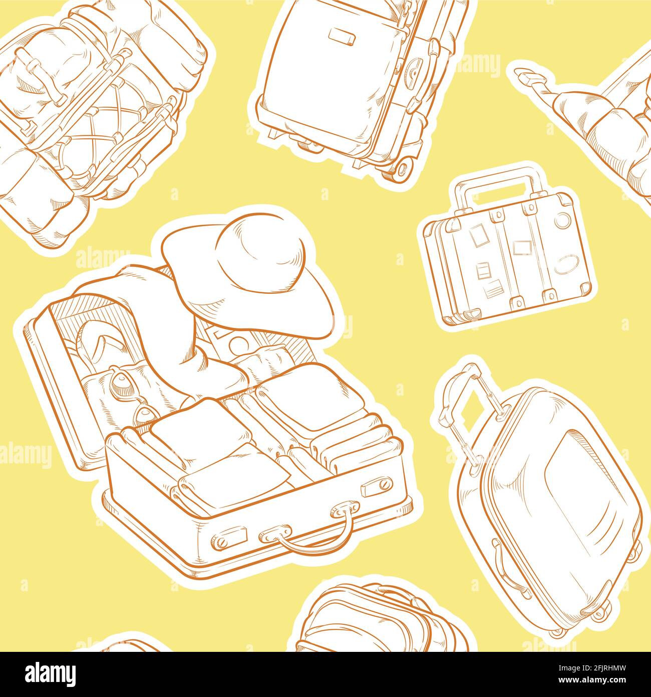 Seamless Pattern Vacation Suitcase Bag Doodle Background Outline Stock Vector