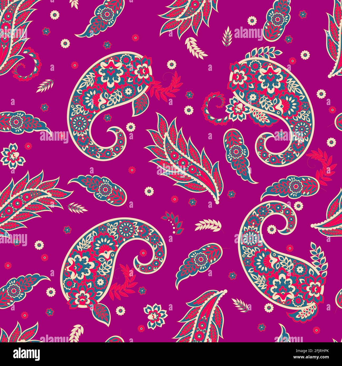 Paisley ethnic seamless vector pattern with floral elements Stock ...