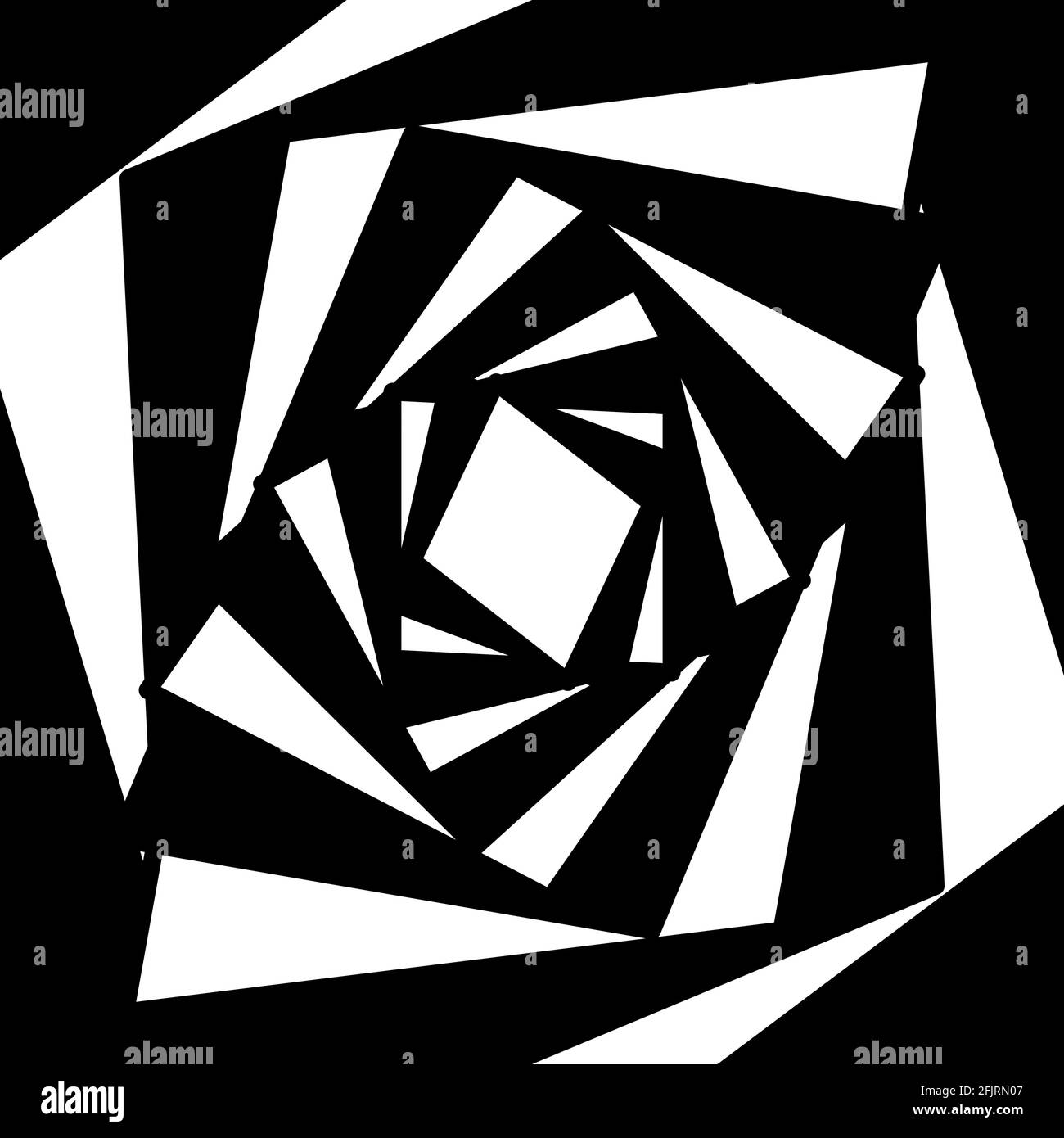 Graphic shapes square swirling in loop. Black and white shapes that create illusion of movement