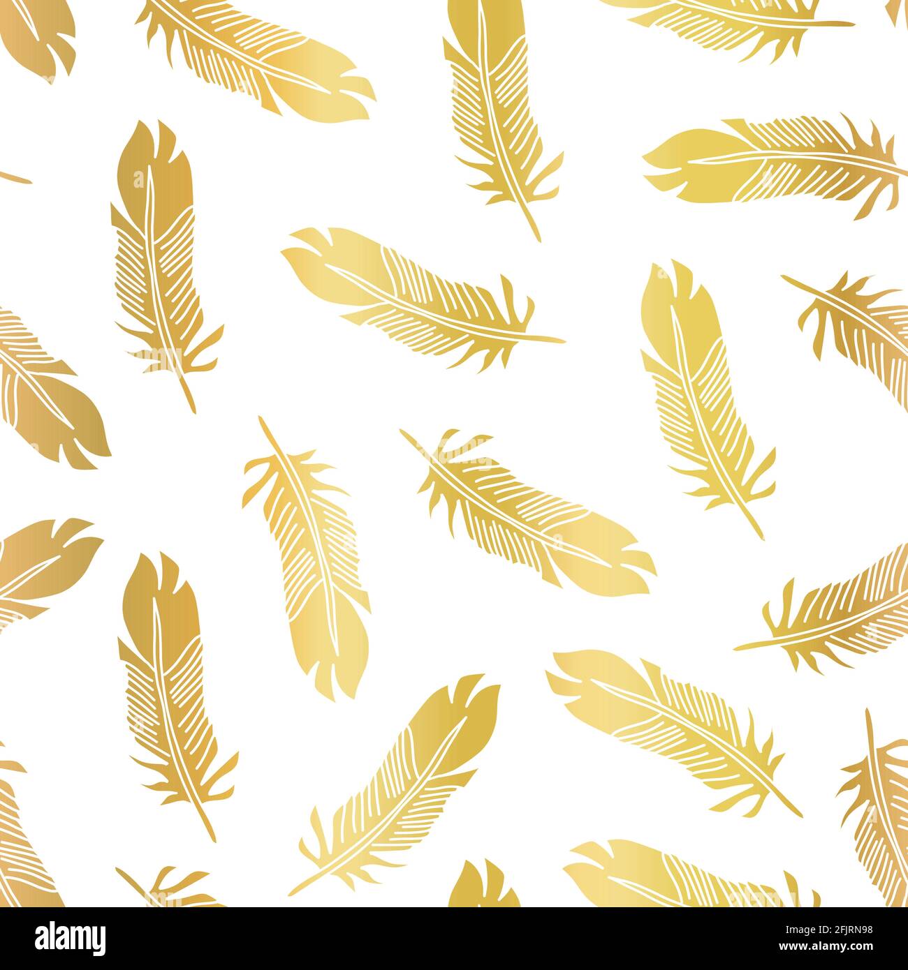 Golden Feathers seamless vector pattern. Repeating background metallic