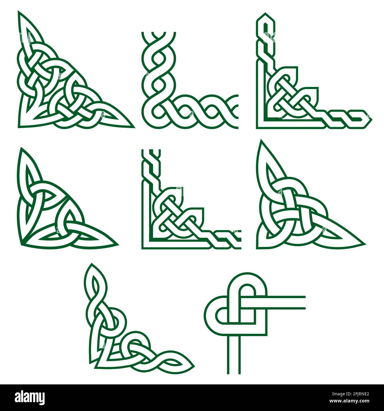 Celtic green corners vector design set, Irish detailed braided frame patterns - greeting card and invititon design elements Stock Vector