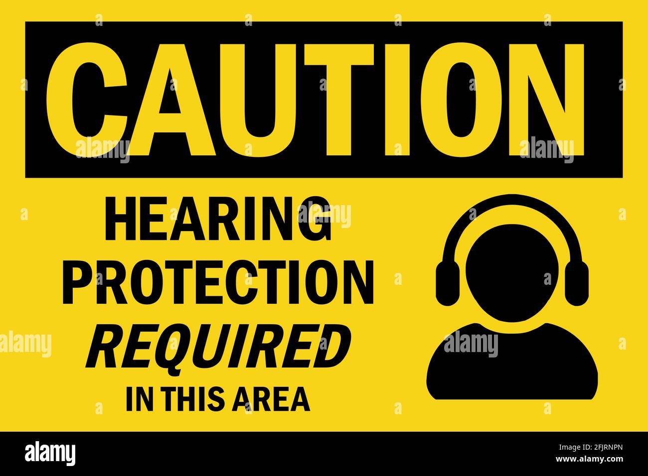 Hearing protection required in this area caution sign. Perfect for backgrounds, backdrop