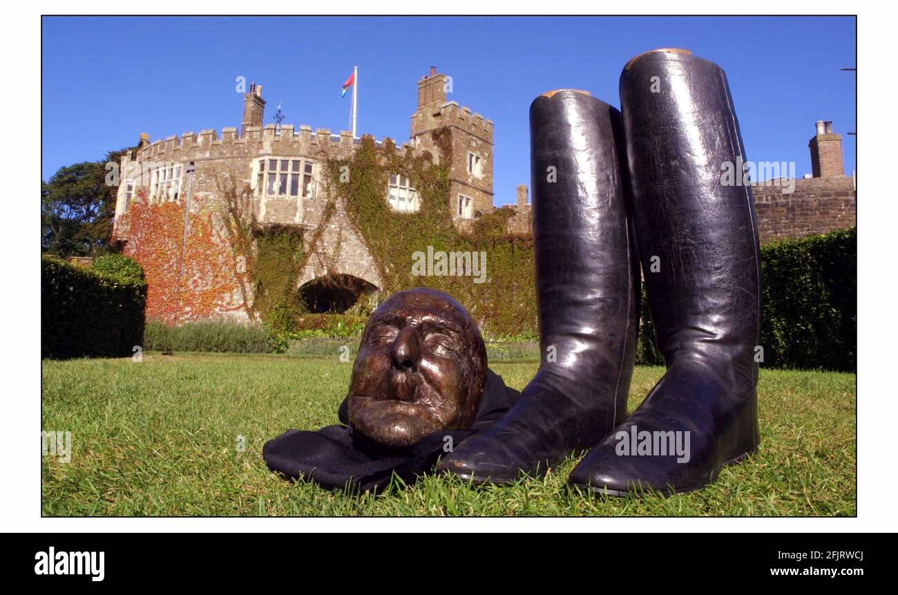 The Duke of Wellingtons Boots are one of the artefacts seen at Walmer Castle in an exhibition marking the 150 th anniversity of his death on at Walmer Castle 14 aug to 2 Nov 2002. seen with the Dukes Death mask.pic David Sandison 14/8/2002 Stock Photo