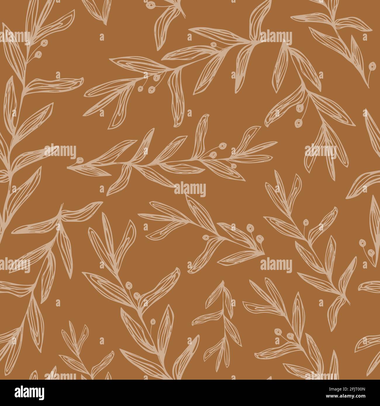 Abstract Botanical Seamless pattern with line art plant branches Stock Vector