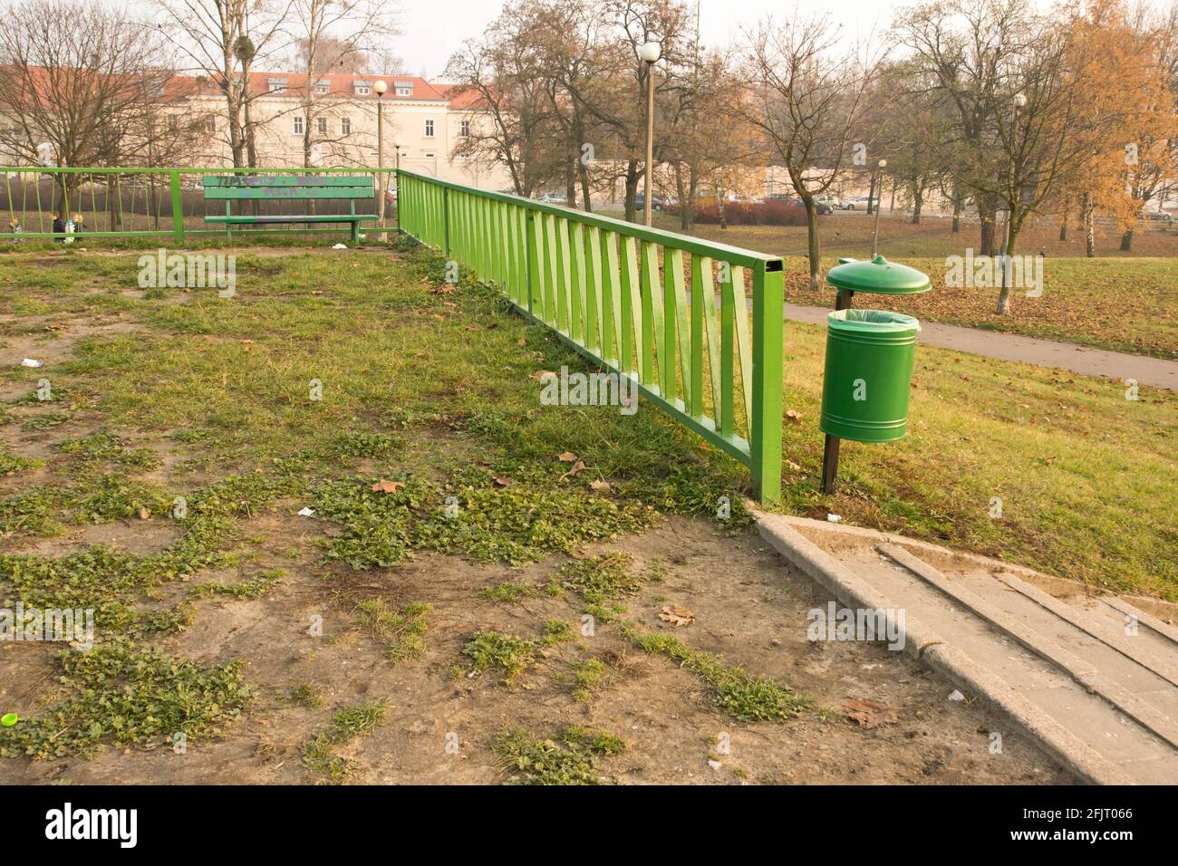 Park and green waste bin Stock Photo Alamy