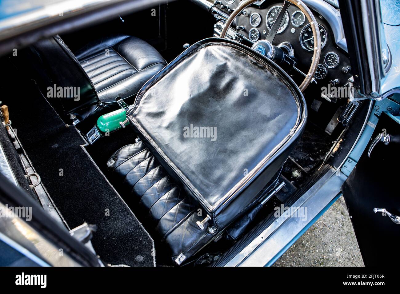 1961 Aston Martin DB4 GT SWB lightweight interior showing seat folded forward Stock Photo