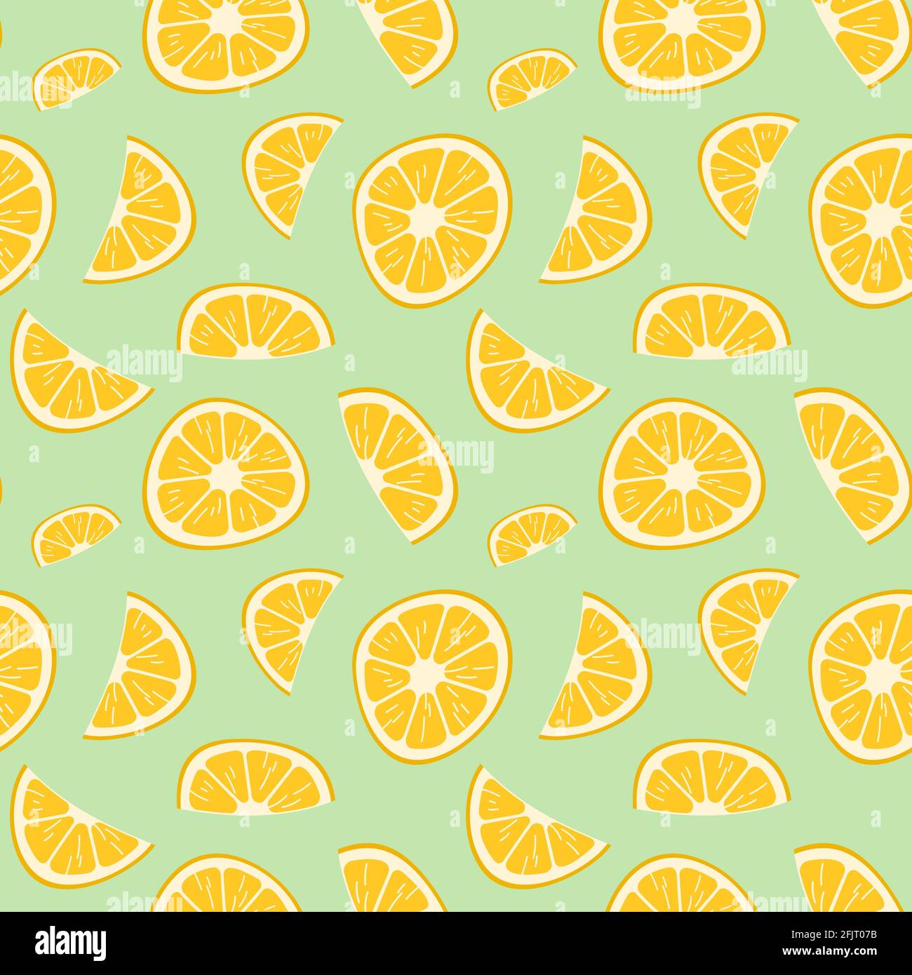 Hand drawn lemon slice seamless pattern cute yellow vector illustartion rich of vitamin C fruit Stock Vector