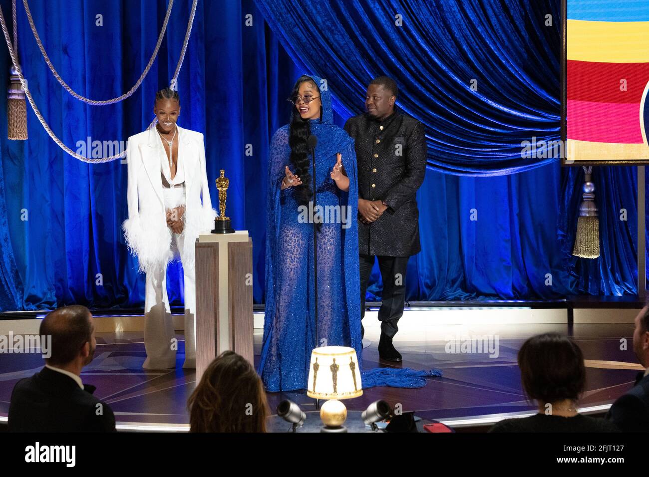 Los Angeles, USA. 25th Apr, 2021. Tiara Thomas, H.E.R. and Dernst Emile, II accept the Oscar® for Original Song during the live ABC Telecast of The 93rd Oscars® at Union Station in Los Angeles, CA on Sunday, April 25, 2021. (Photo courtesy Todd Wawrychuk/A.M.P.A.S. via Credit: Sipa USA/Alamy Live News Stock Photo
