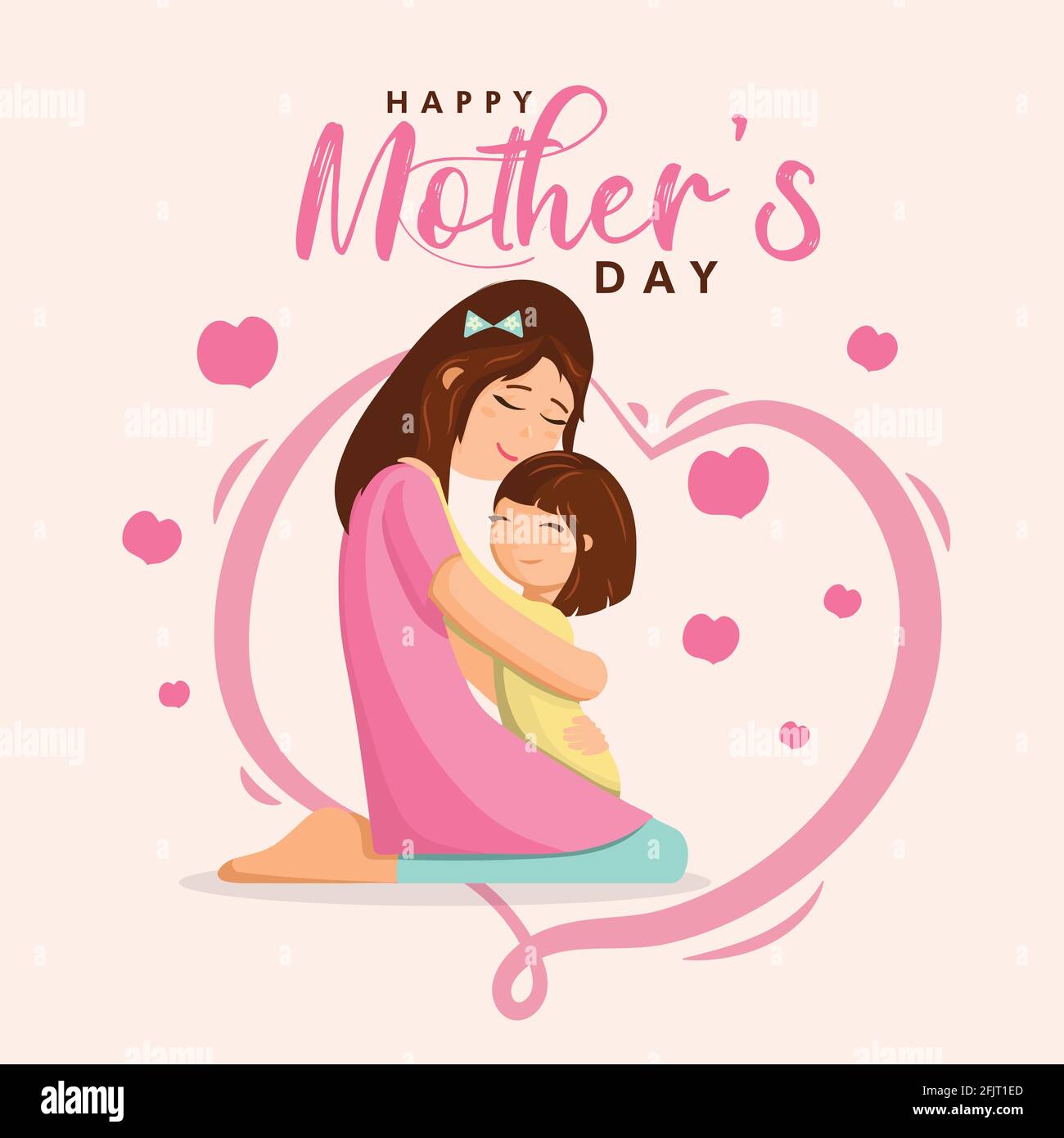 Happy Mother's Day poster, Mom and child love illustration ...