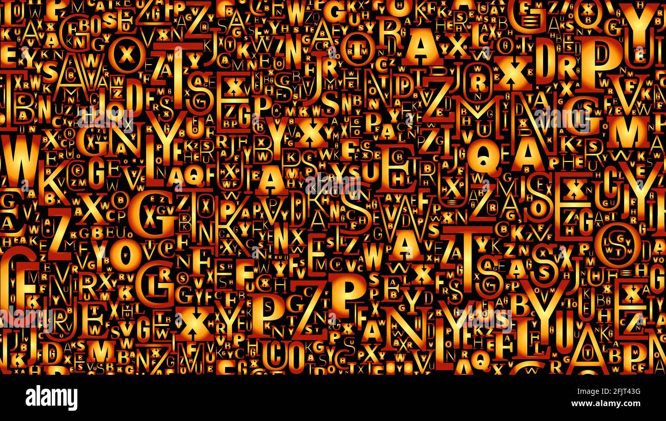 Yellow and orange colored letters code tiled background, code from different letters Stock Vector