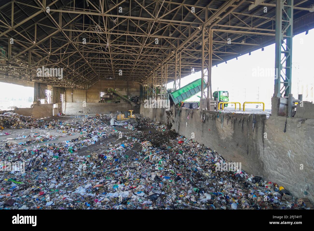 Domestic waste treatment centre. The waste dumped here after collection is sorted and processed using a specially designed mechanical biological treat Stock Photo