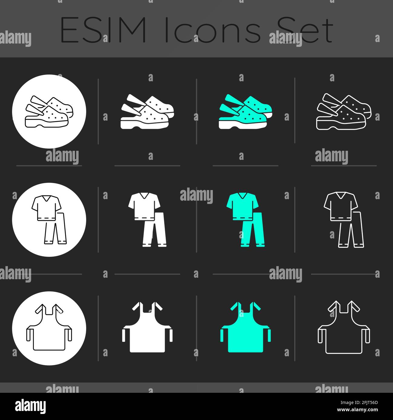 Disposable medical uniform dark theme icons set Stock Vector Image ...