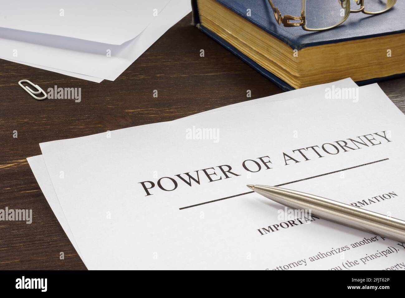 Power of attorney POA legal document. Stock Photo
