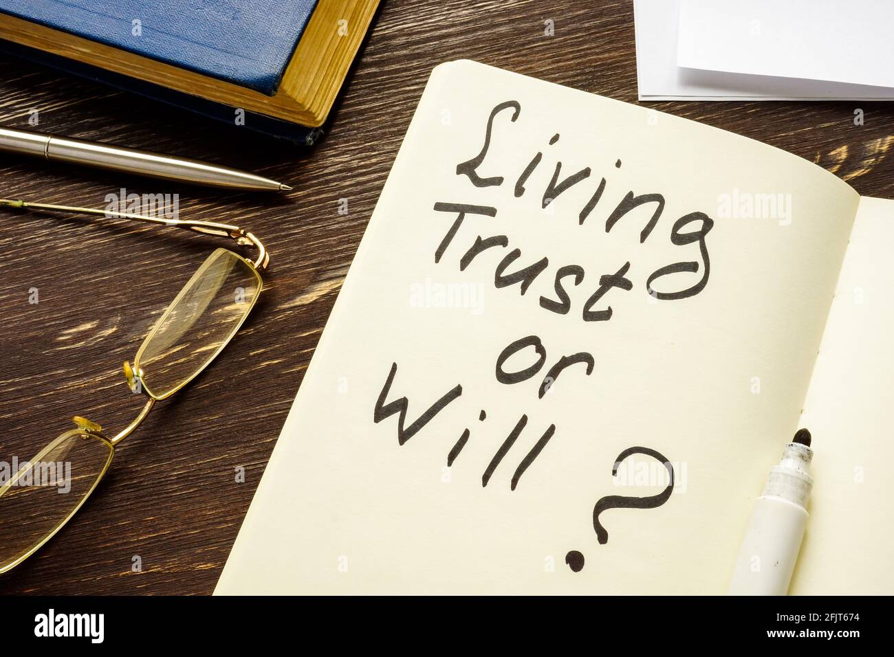 Living trust or will question on page. Stock Photo